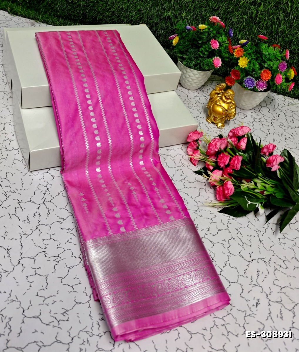BRIDAL SILK GOLD SILVAR AND COPPER ZARI WEAVE AND WEDDING ART SILK SAREES - DARK PINK (1)