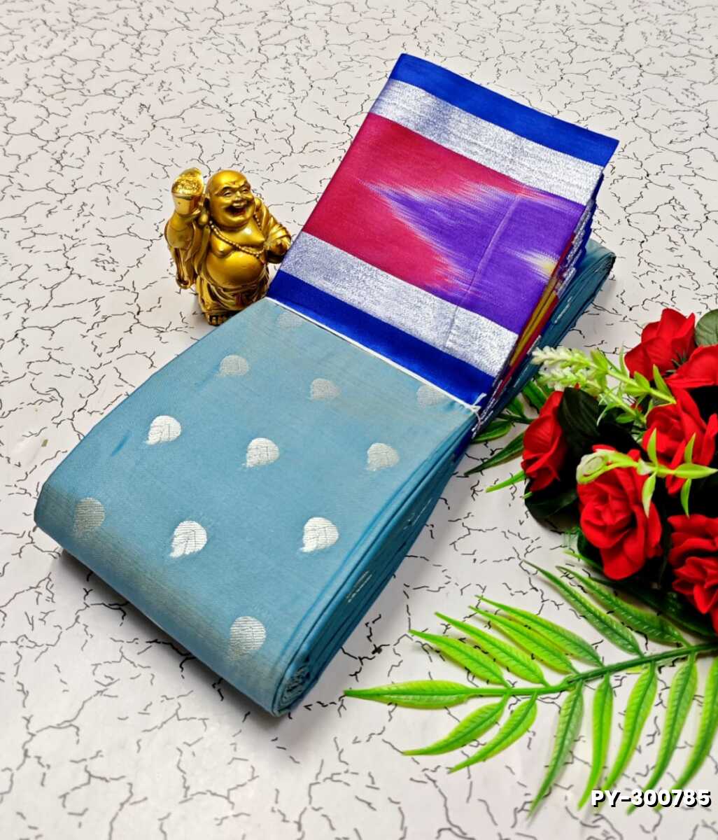 BANARASI POCHAMPALLY ALL OVER BODY SILVAR ZARI BUTTA DESIGN   FUNCTION WEAR SOFT SILK SAREES - BLUE SHADE
