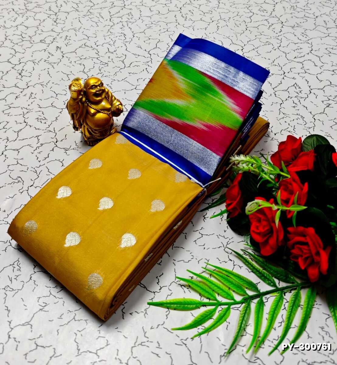 BANARASI POCHAMPALLY ALL OVER BODY SILVAR ZARI BUTTA DESIGN   FUNCTION WEAR SOFT SILK SAREES - YELLOW COLOR