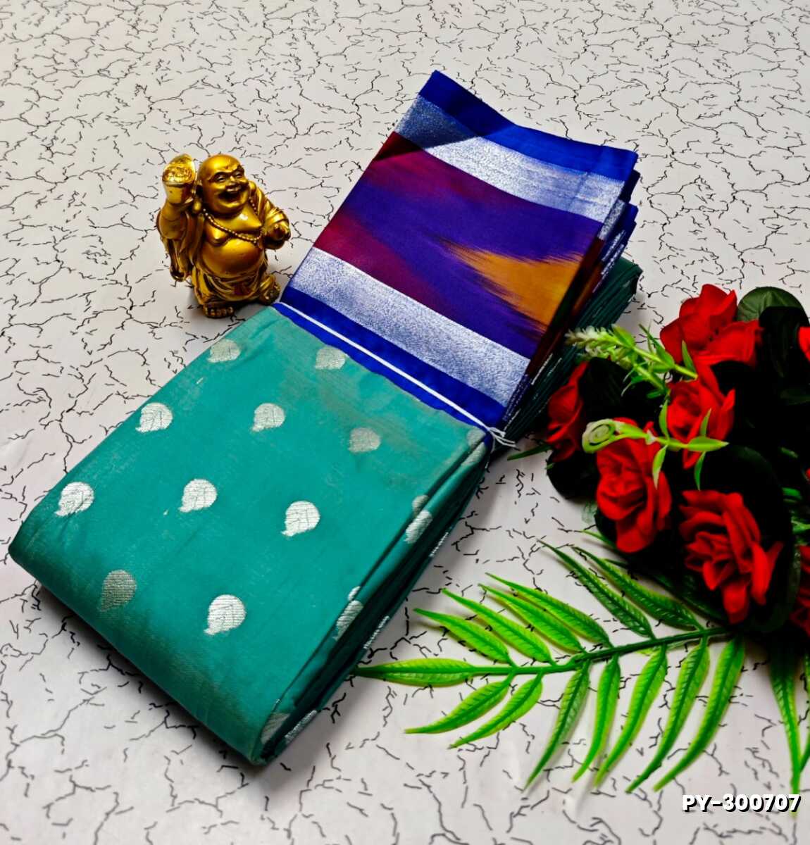 BANARASI POCHAMPALLY ALL OVER BODY SILVAR ZARI BUTTA DESIGN   FUNCTION WEAR SOFT SILK SAREES - TEAL COLOUR