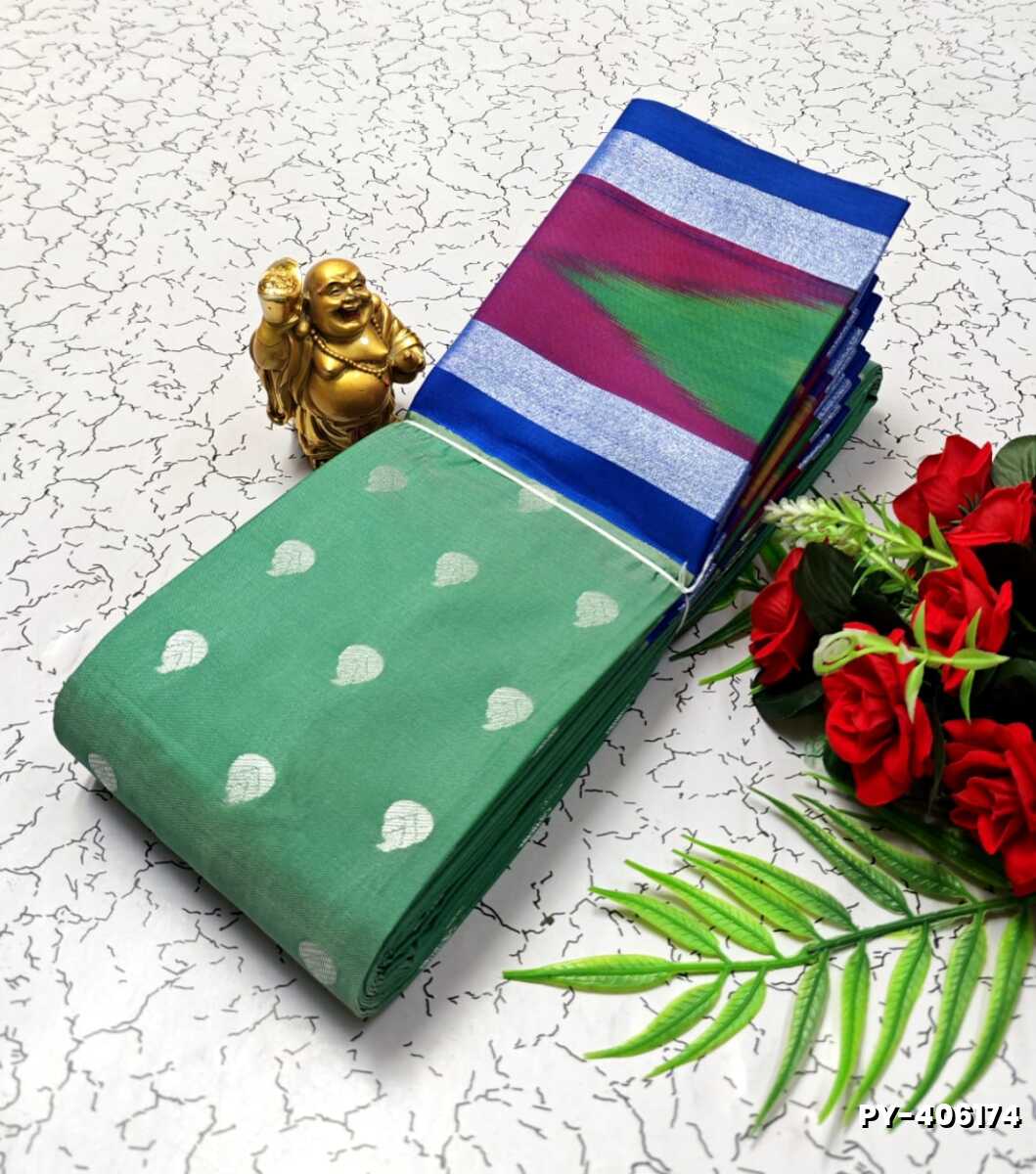 BANARASI POCHAMPALLY ALL OVER BODY SILVAR ZARI BUTTA DESIGN FUNCTION WEAR SOFT SILK SAREES - EMERALD COLOUR