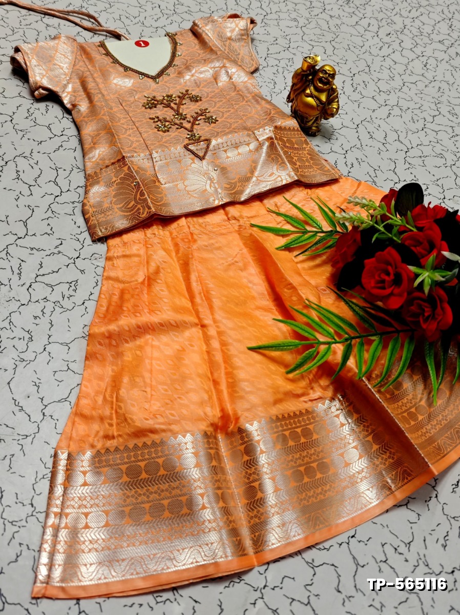 KIDS TRENDY WEAR PATTU PAVADAI SET - ORANGE