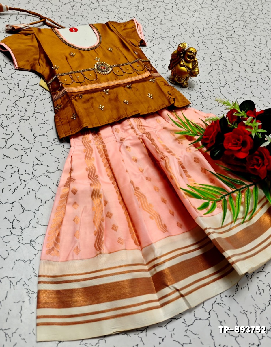 FESTIVAL AND FUNCTION WEAR TRADITIONAL KIDS PATTU PAVADAI STONE WORK DESIGN  - VENTHAYA COLOUR (4)