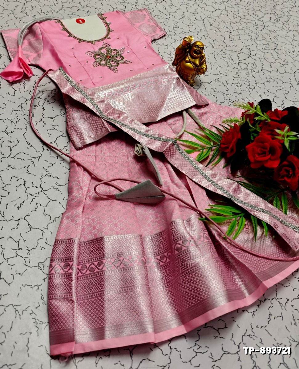 KIDS TRENDY WEAR PATTU PAVADAI SET - BABY PINK