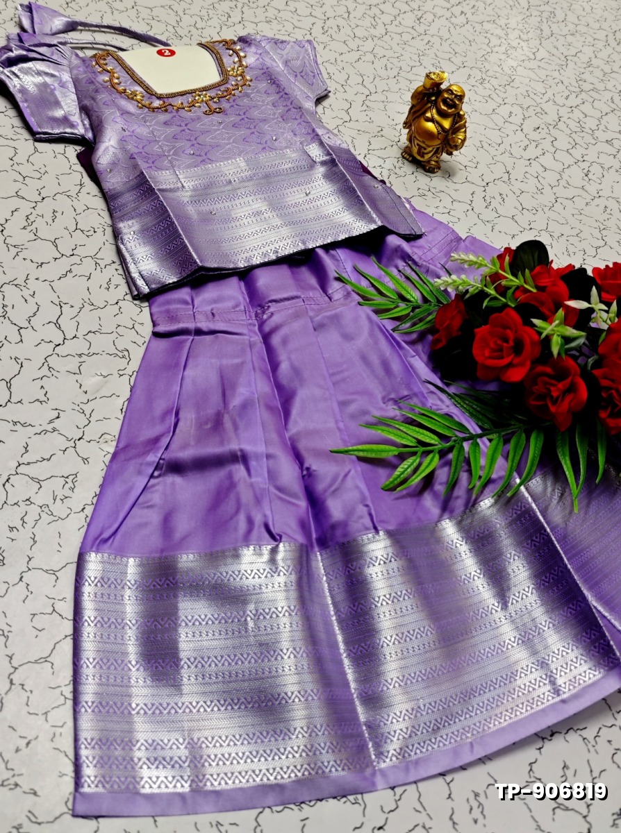FESTIVAL AND FUNCTION WEAR TRADITIONAL KIDS PATTU PAVADAI STONE WORK DESIGN  - LEVENDOR (2)