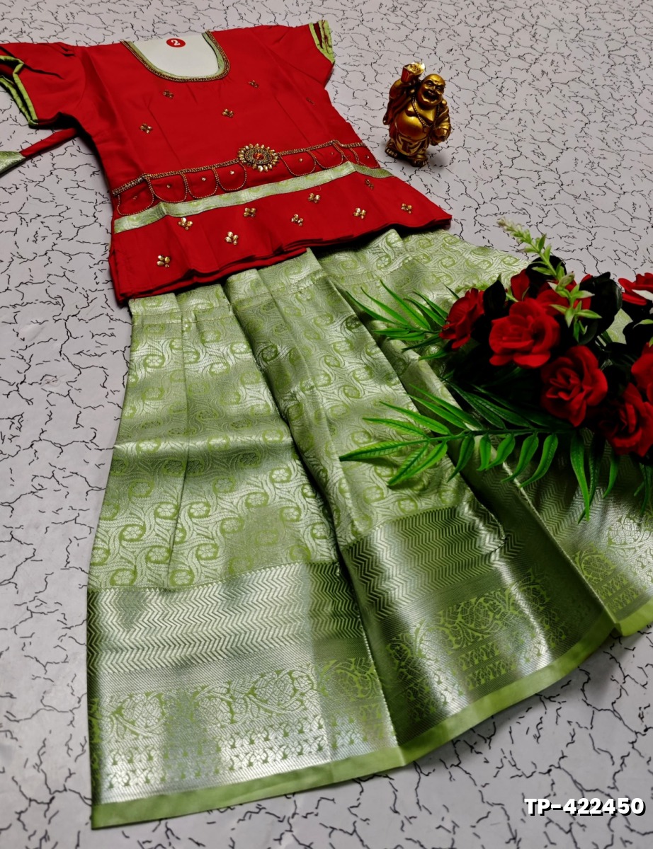 FESTIVAL AND FUNCTION WEAR TRADITIONAL KIDS PATTU PAVADAI STONE WORK DESIGN  - MEJANTA (2)