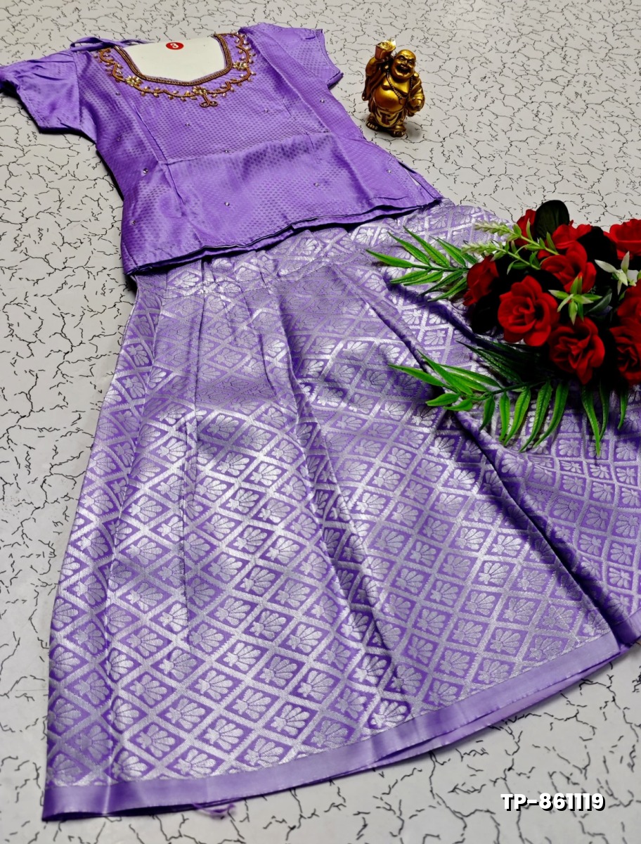 FESTIVAL AND FUNCTION WEAR TRADITIONAL KIDS PATTU PAVADAI STONE WORK DESIGN  - LEVENDOR (3)