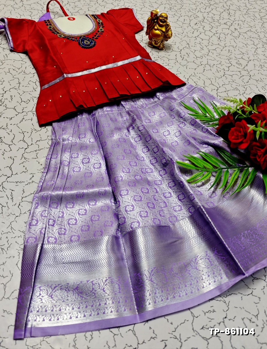 KIDS TRENDY WEAR PATTU PAVADAI SET - RED (4)