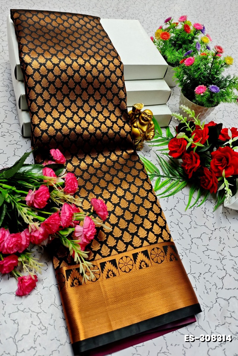 BRIDAL SILK GOLD SILVAR AND COPPER ZARI WEAVE AND WEDDING ART SILK SAREES - BLACK (1)