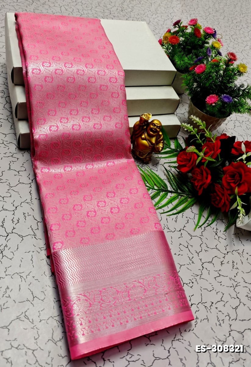 BRIDAL SILK GOLD SILVAR AND COPPER ZARI WEAVE AND WEDDING ART SILK SAREES - BABY PINK (3)