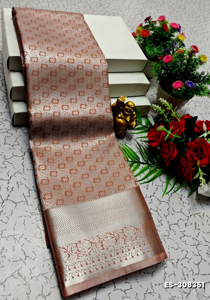 BRIDAL SILK GOLD SILVAR AND COPPER ZARI WEAVE AND WEDDING ART SILK SAREES - ONIYAN PINK (1)