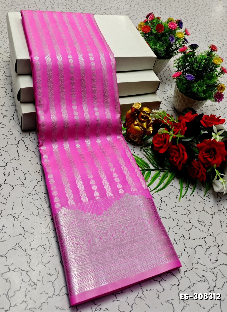 BRIDAL SILK GOLD SILVAR AND COPPER ZARI WEAVE AND WEDDING ART SILK SAREES - PINK (1)