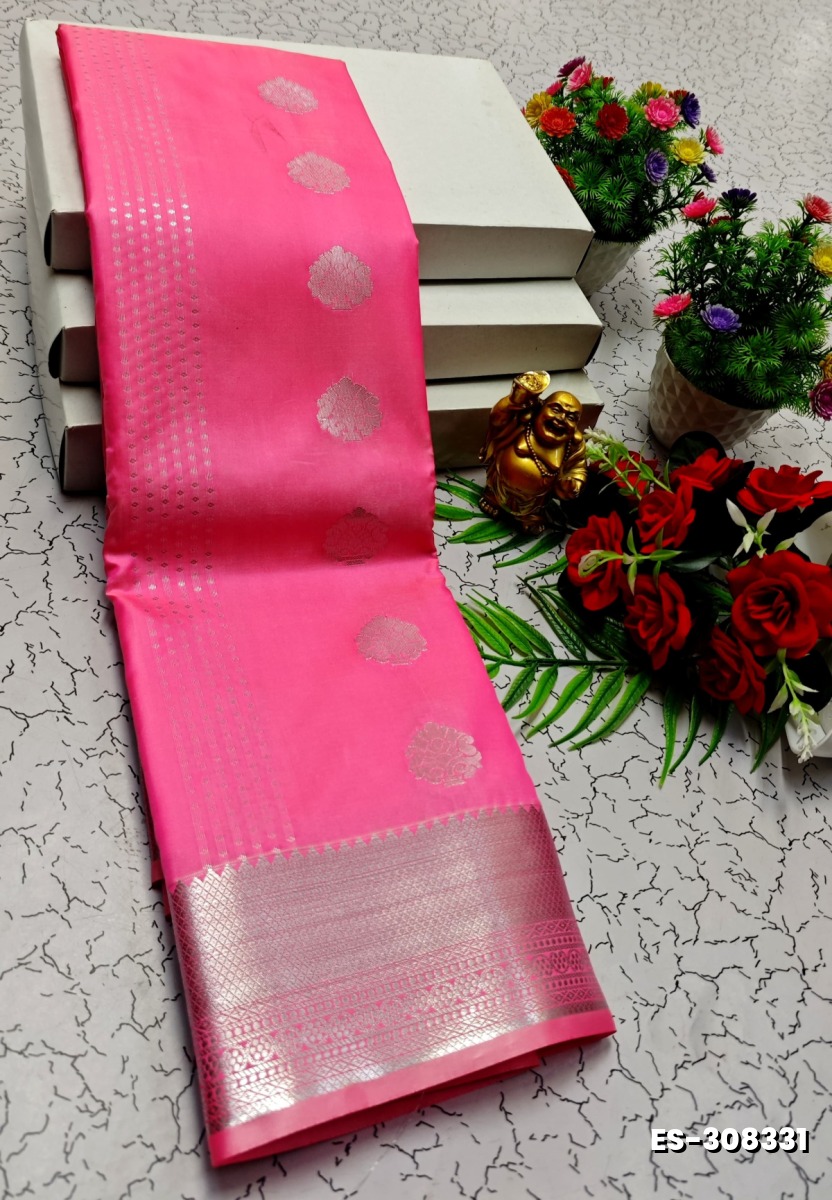 BRIDAL SILK GOLD SILVAR AND COPPER ZARI WEAVE AND WEDDING ART SILK SAREES - DARK PINK (2)