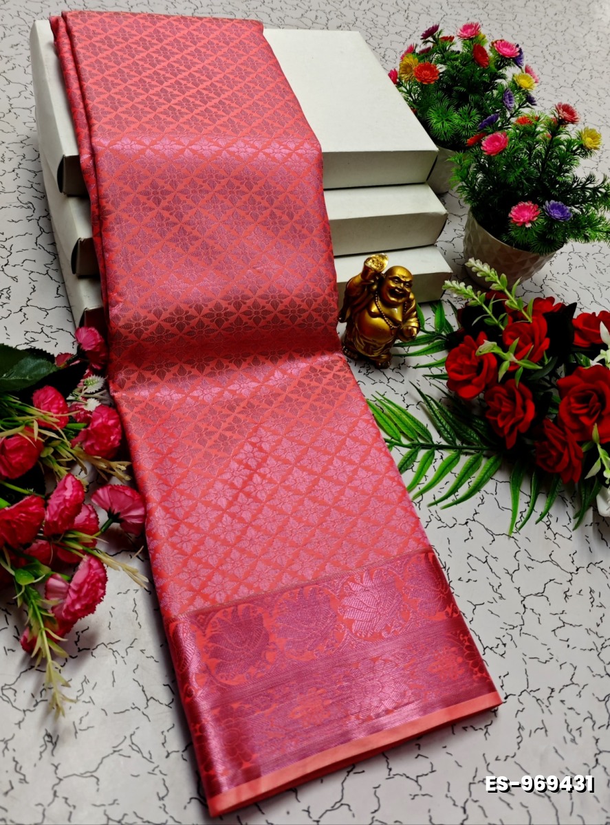 BRIDAL SILK GOLD SILVAR AND COPPER ZARI WEAVE AND WEDDING ART SILK SAREES - DARK PINK (3)