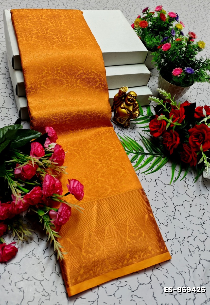 BRIDAL SILK GOLD SILVAR AND COPPER ZARI WEAVE AND WEDDING ART SILK SAREES - ORANGE N (1)
