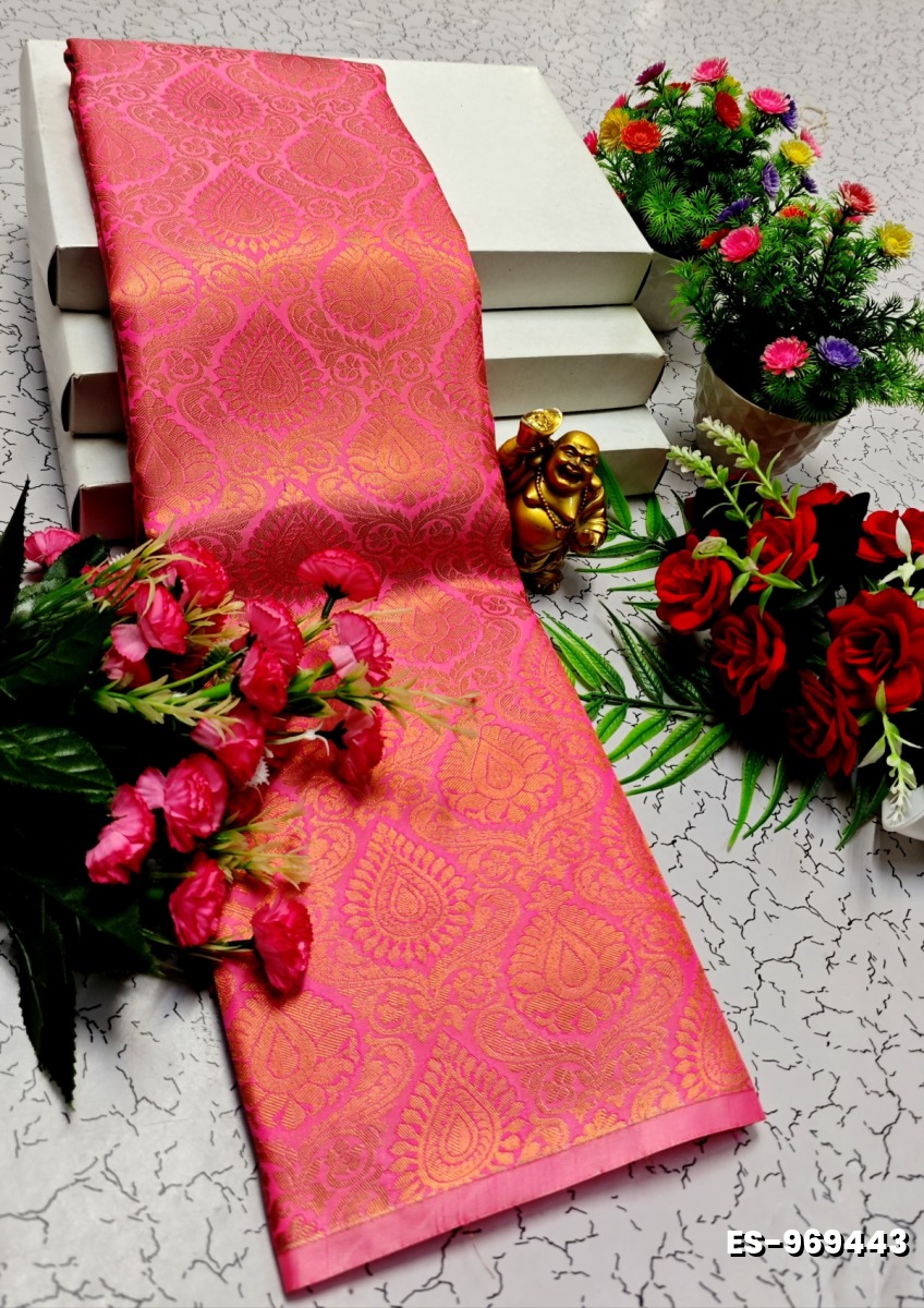 BRIDAL SILK GOLD SILVAR AND COPPER ZARI WEAVE AND WEDDING ART SILK SAREES - LIGHT PINK (2)