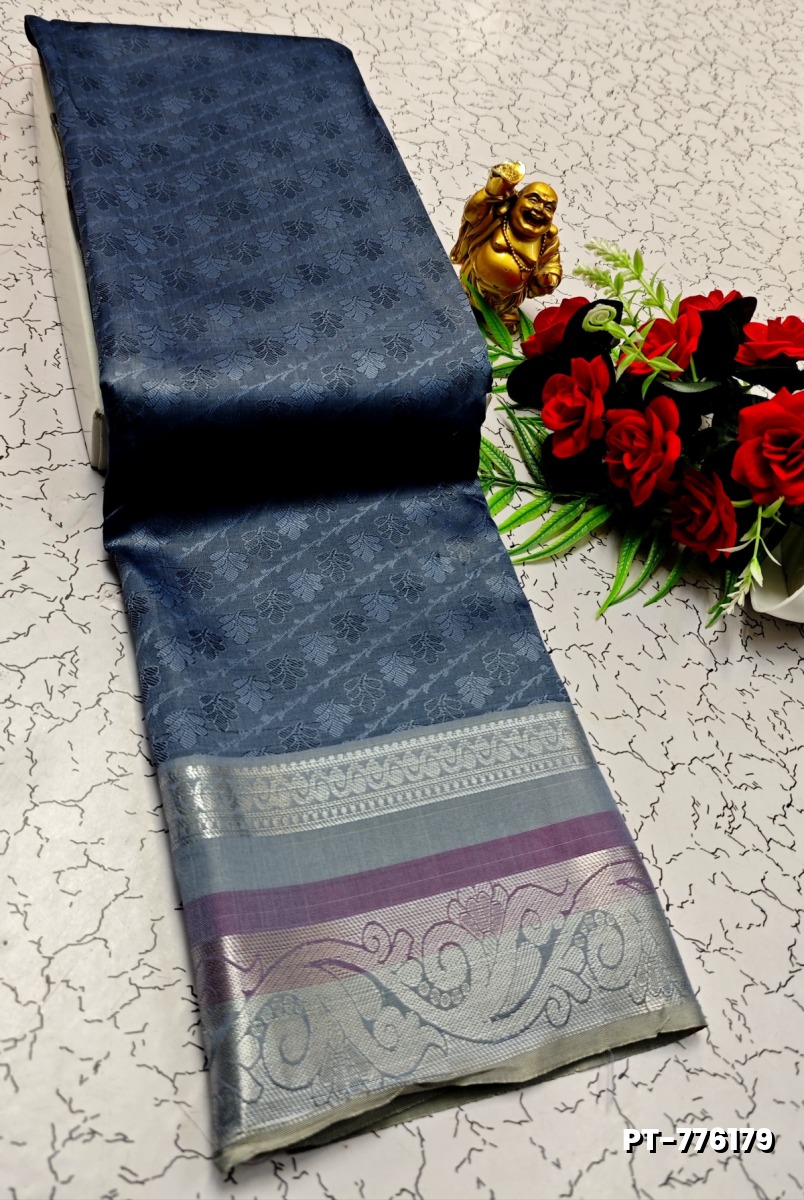 SOFT SILK FANCY BEST QUALITY POONTAMIL SOFT SILK SAREES - SLATE COLOUR