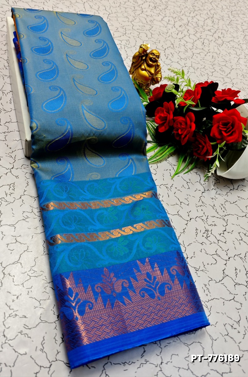 SOFT SILK FANCY BEST QUALITY POONTAMIL SOFT SILK SAREES - BLUE COLOUR