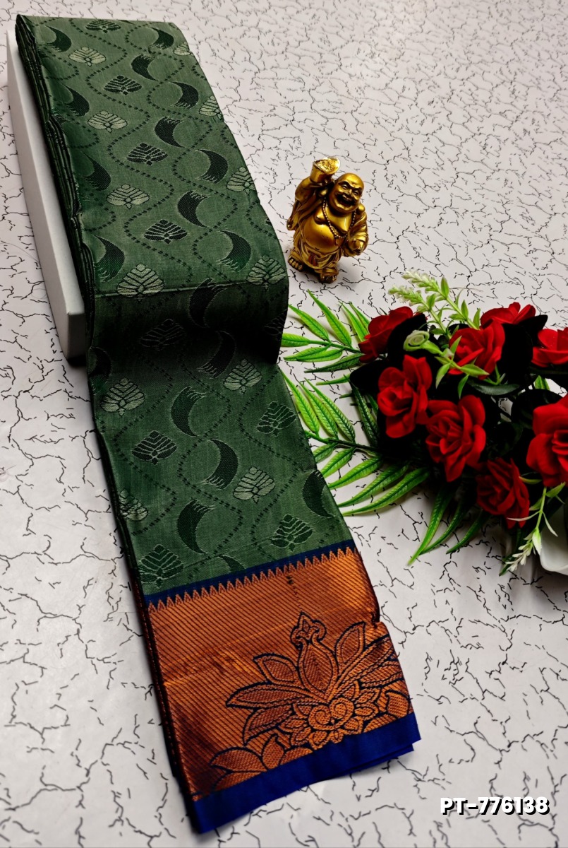 SOFT SILK FANCY BEST QUALITY POONTAMIL SOFT SILK SAREES - DARK GREEN (2)