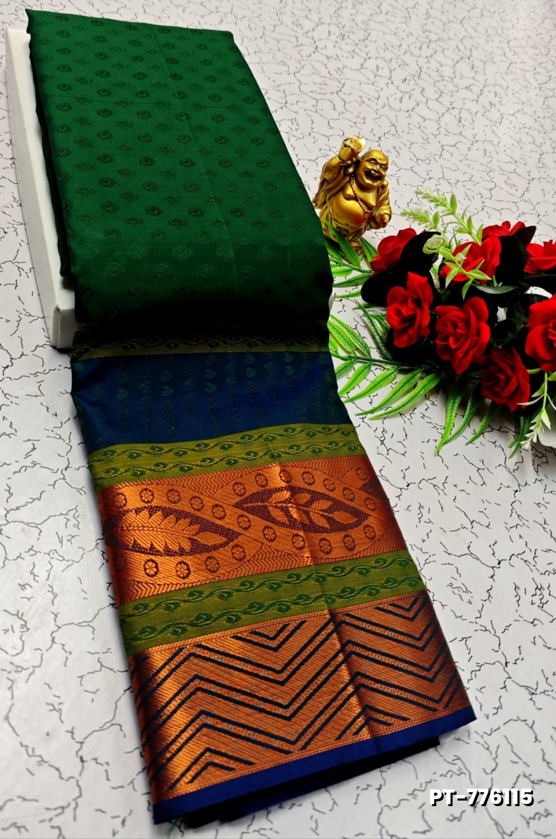 SOFT SILK FANCY BEST QUALITY POONTAMIL SOFT SILK SAREES - GREEN (3)