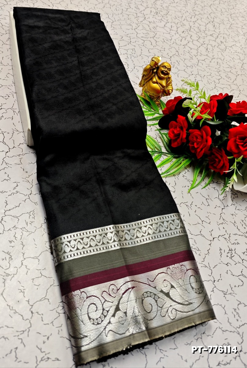 SOFT SILK FANCY BEST QUALITY POONTAMIL SOFT SILK SAREES - BLACK