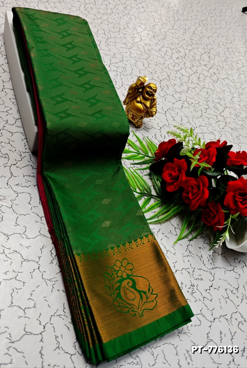 SOFT SILK FANCY BEST QUALITY POONTAMIL SOFT SILK SAREES - BOTTLE GREEN (1)