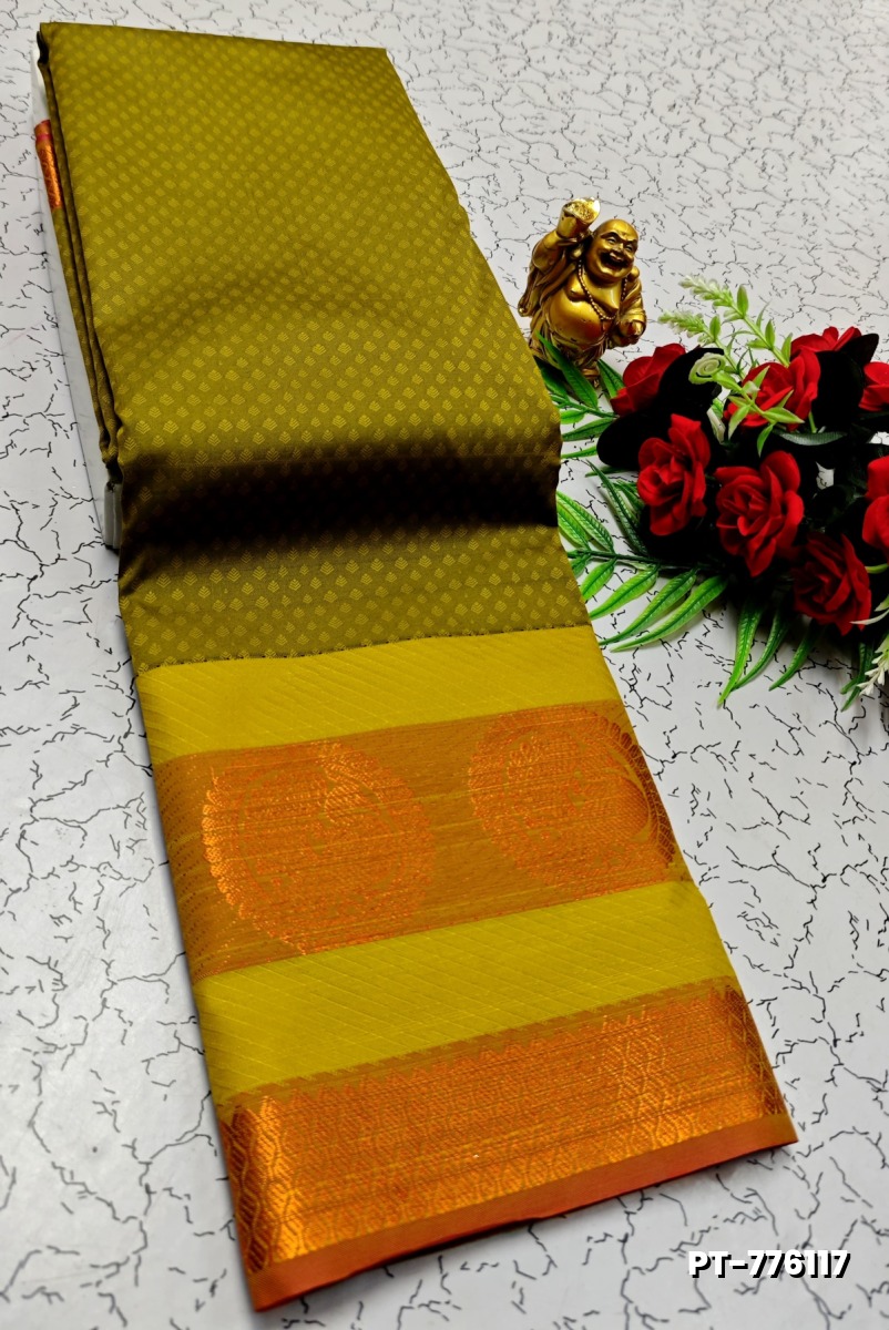 SOFT SILK FANCY BEST QUALITY POONTAMIL SOFT SILK SAREES - OLIVE GREEN (2)