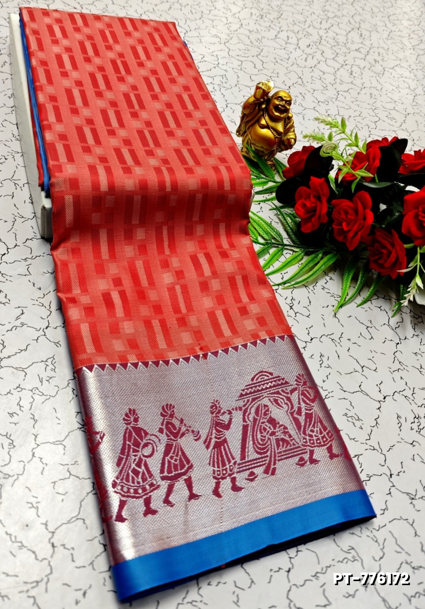 SOFT SILK FANCY BEST QUALITY POONTAMIL SOFT SILK SAREES - CORAL COLOUR